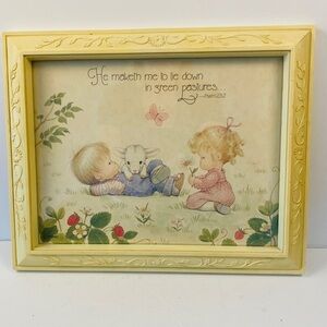 23RD psalm Christian nursery art pale yellow children strawberries lamb